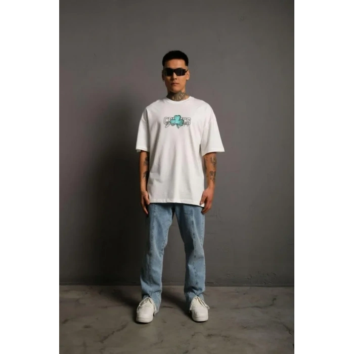 MARSiLYAN- Erkek Sırt Baskılı T-shirt - Beyaz