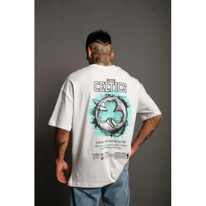 MARSiLYAN- Erkek Sırt Baskılı T-shirt - Beyaz