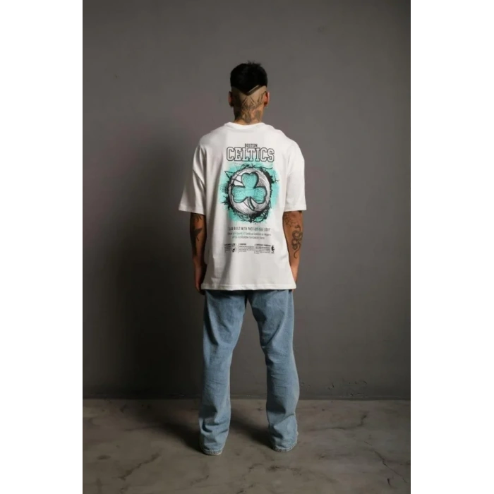 MARSiLYAN- Erkek Sırt Baskılı T-shirt - Beyaz