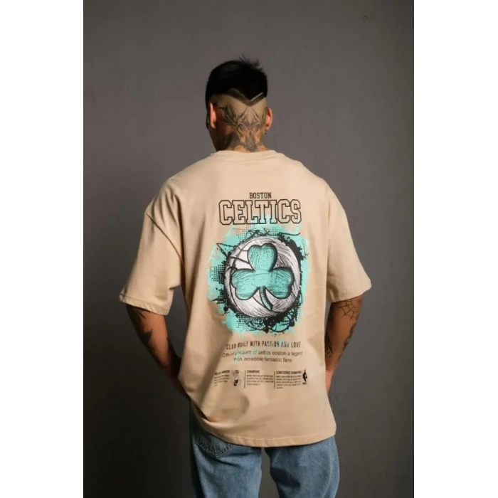 MARSiLYAN- Erkek Sırt Baskılı T-shirt - Bej