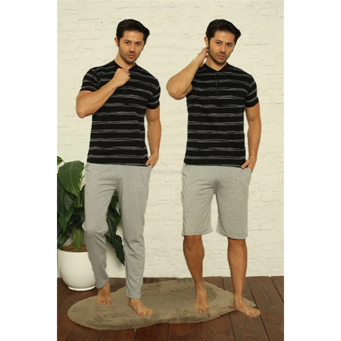 MARSiLYAN- Erkek Siyah 3lü Pijama Takım