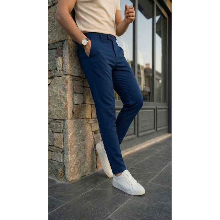 MARSiLYAN- Erkek Slim Fit Likralı Bilek Boy Dilli Kumaş Pantolon