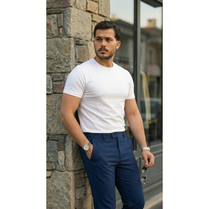MARSiLYAN- Erkek Slim Fit Likralı Bilek Boy Dilli Kumaş Pantolon
