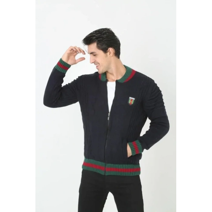 MARSiLYAN- Erkek Tam Fermuarlı Triko Hırka - Lacivert