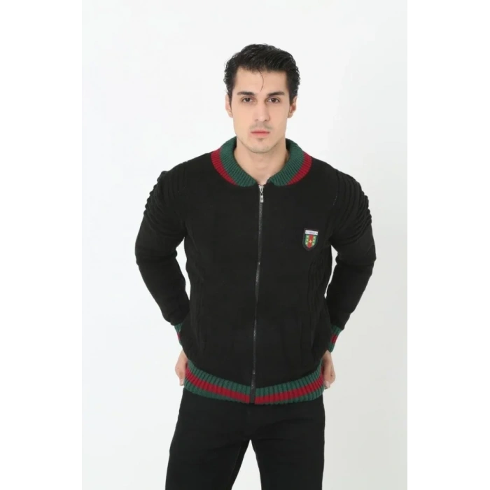 MARSiLYAN- Erkek Tam Fermuarlı Triko Hırka - Siyah