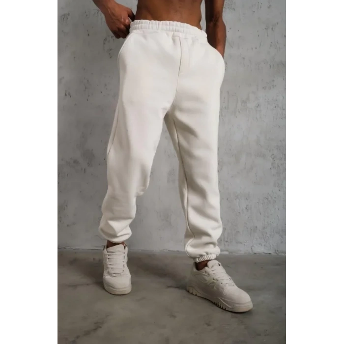 MARSiLYAN- Erkek Üç İplik Alt Eşofman Lastikli - Beyaz