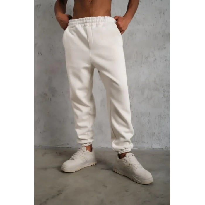 MARSiLYAN- Erkek Üç İplik Alt Eşofman Lastikli - Beyaz