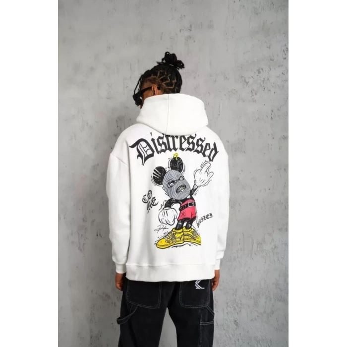 MARSiLYAN- Erkek Üç İplik Baskılı Kapüşonlu  Sweat - Beyaz