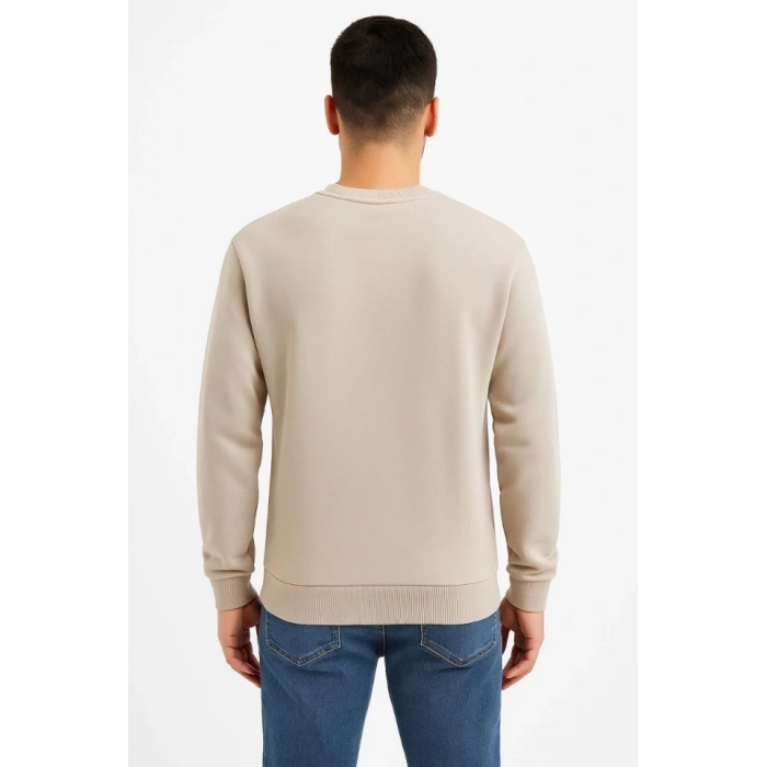 MARSiLYAN- Erkek Üç İplik Düz Bisiklet Yaka SweatShirt - Bej