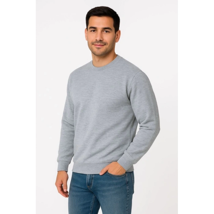 MARSiLYAN- Erkek Üç İplik Düz Bisiklet Yaka SweatShirt - Gri