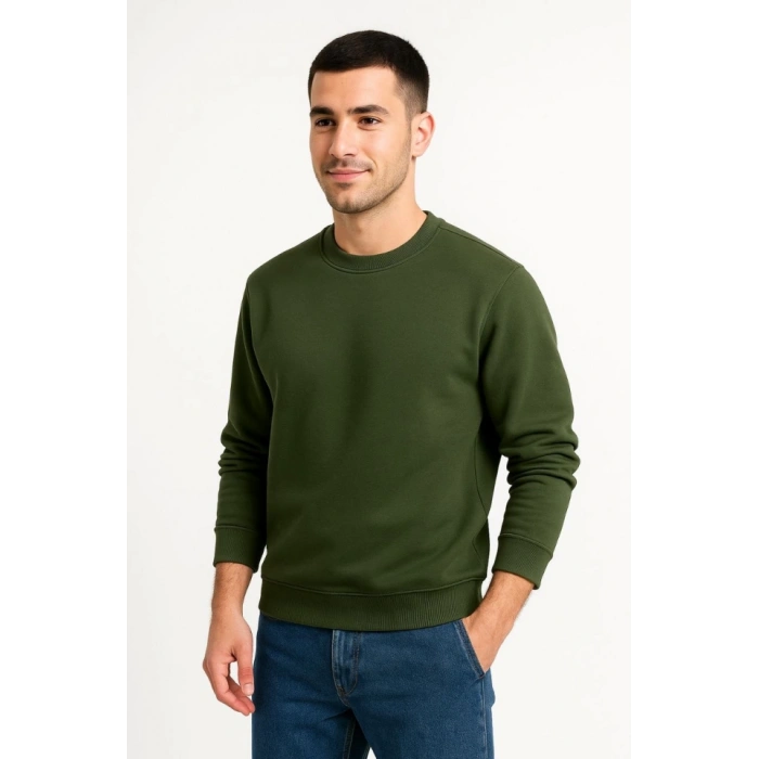MARSiLYAN- Erkek Üç İplik Düz Bisiklet Yaka SweatShirt - Haki