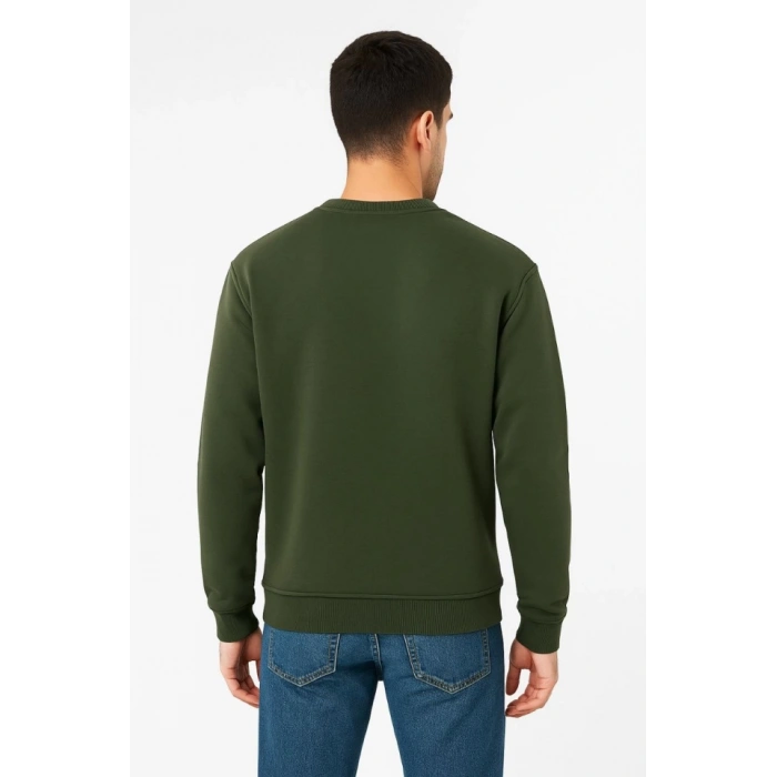 MARSiLYAN- Erkek Üç İplik Düz Bisiklet Yaka SweatShirt - Haki