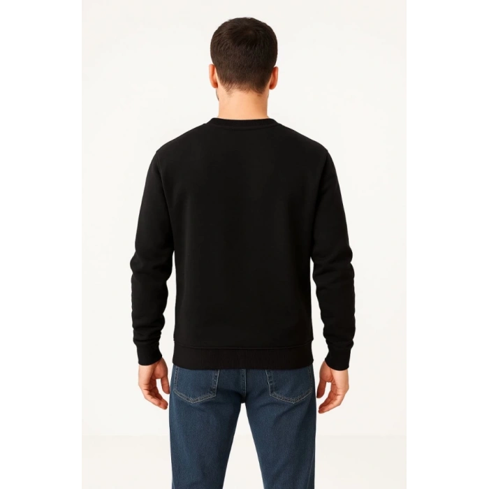 MARSiLYAN- Erkek Üç İplik Düz Bisiklet Yaka SweatShirt - Siyah