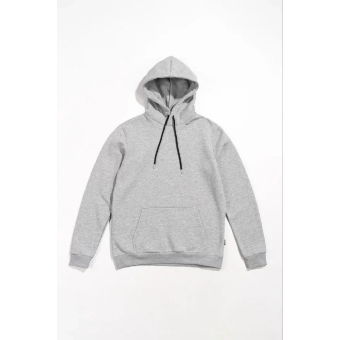 MARSiLYAN- Erkek Uzun Kol Kapşonlu Basic Sweatshirt Hoodie - Gri