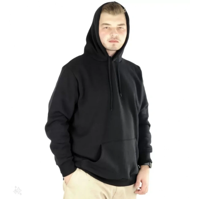 MARSiLYAN- Erkek Uzun Kol Kapşonlu Basic Sweatshirt Hoodie - Siyah