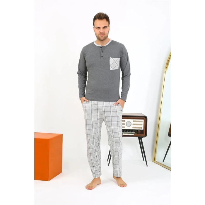 MARSiLYAN- Erkek Uzun Kol Penye Antrasit Pijama Takımı