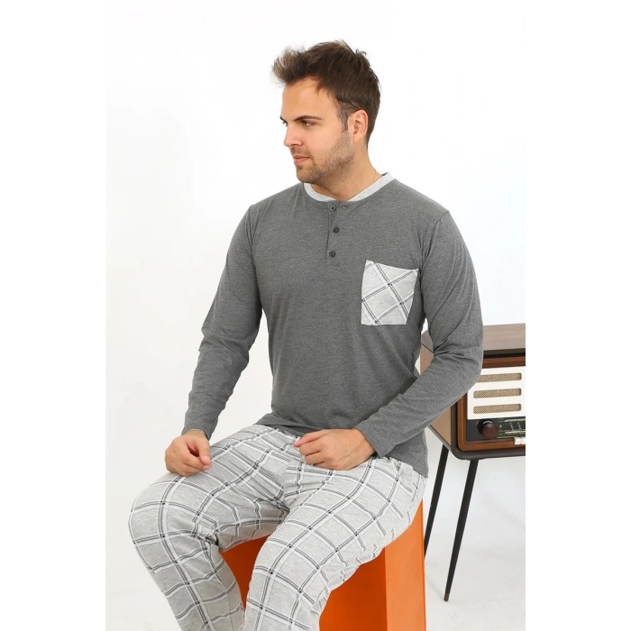 MARSiLYAN- Erkek Uzun Kol Penye Antrasit Pijama Takımı