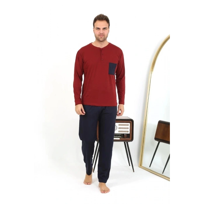 MARSiLYAN- Erkek Uzun Kol Penye Bordo Pijama Takımı