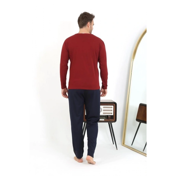 MARSiLYAN- Erkek Uzun Kol Penye Bordo Pijama Takımı