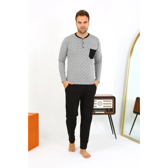 MARSiLYAN- Erkek Uzun Kol Penye Füme Pijama Takımı