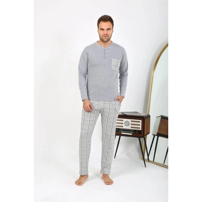MARSiLYAN- Erkek Uzun Kol Penye Gri Pijama Takımı