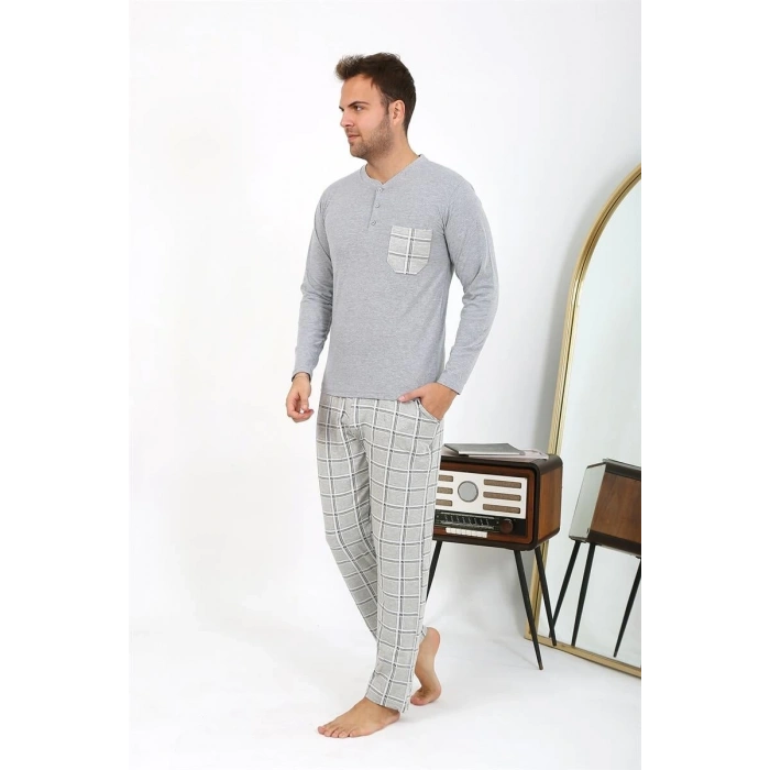 MARSiLYAN- Erkek Uzun Kol Penye Gri Pijama Takımı