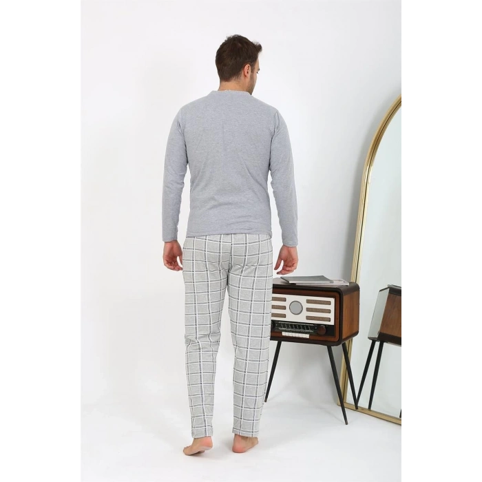 MARSiLYAN- Erkek Uzun Kol Penye Gri Pijama Takımı