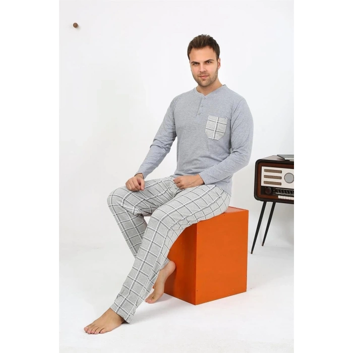 MARSiLYAN- Erkek Uzun Kol Penye Gri Pijama Takımı