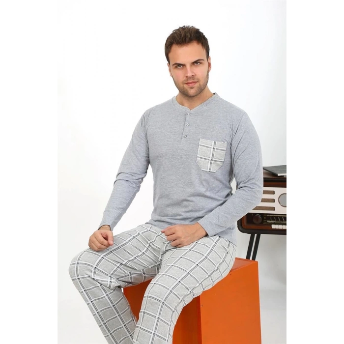 MARSiLYAN- Erkek Uzun Kol Penye Gri Pijama Takımı