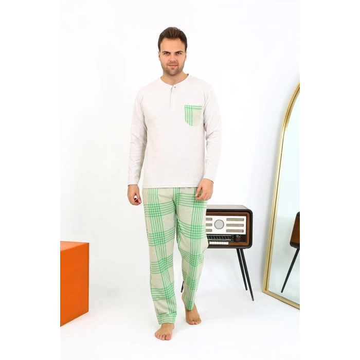MARSiLYAN- Erkek Uzun Kol Penye Krem Pijama Takımı