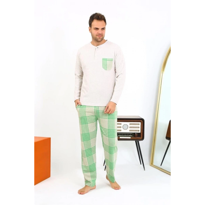 MARSiLYAN- Erkek Uzun Kol Penye Krem Pijama Takımı