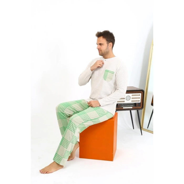 MARSiLYAN- Erkek Uzun Kol Penye Krem Pijama Takımı