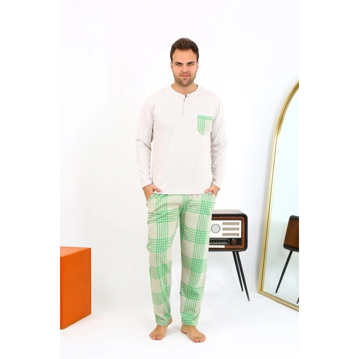 MARSiLYAN- Erkek Uzun Kol Penye Krem Pijama Takımı