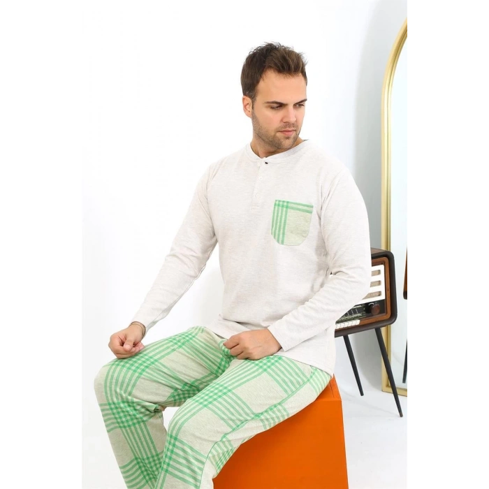 MARSiLYAN- Erkek Uzun Kol Penye Krem Pijama Takımı