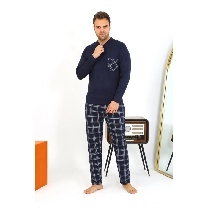 MARSiLYAN- Erkek Uzun Kol Penye Lacivert Pijama Takımı