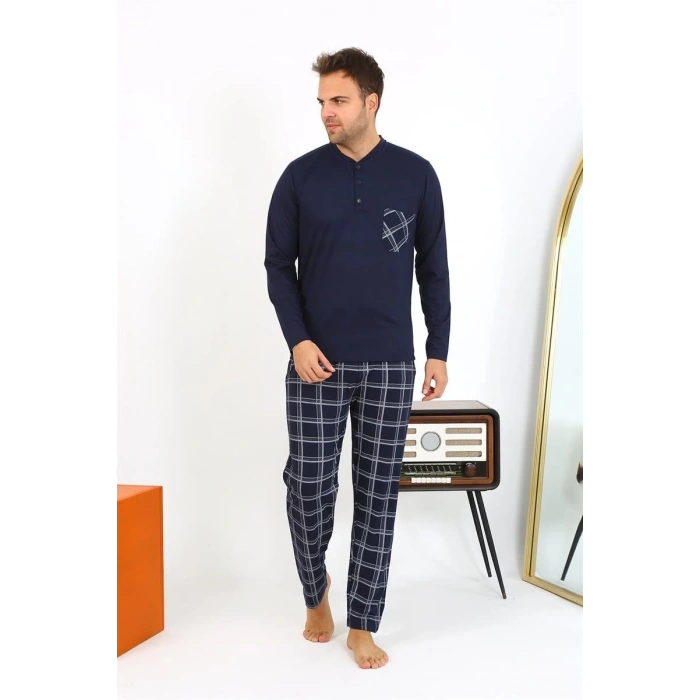MARSiLYAN- Erkek Uzun Kol Penye Lacivert Pijama Takımı