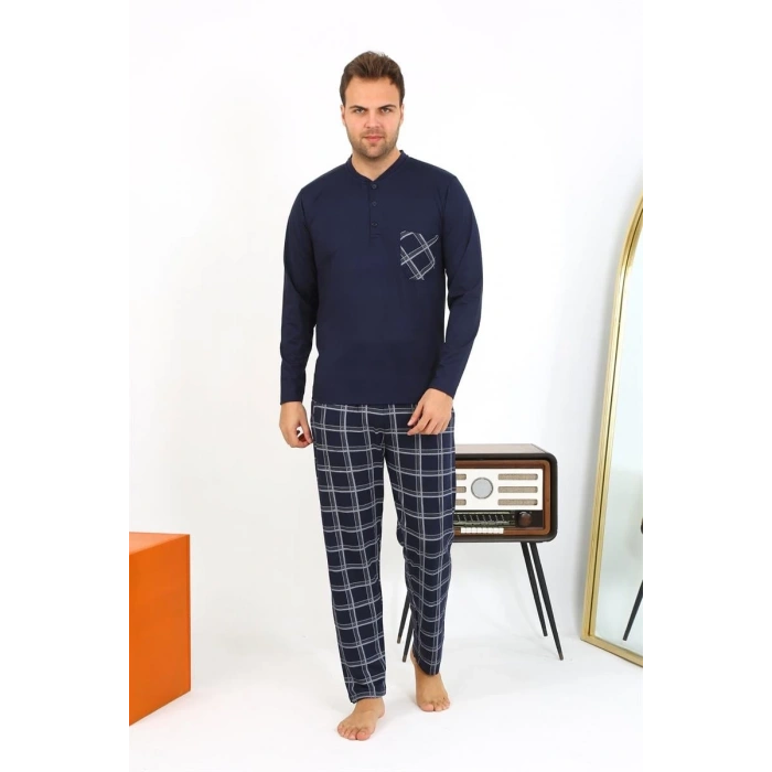 MARSiLYAN- Erkek Uzun Kol Penye Lacivert Pijama Takımı