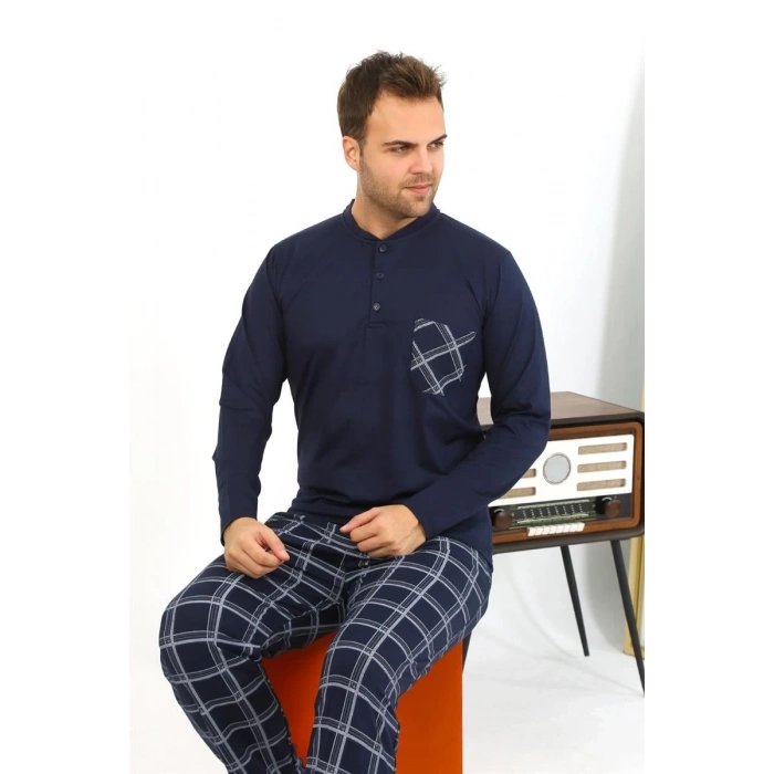 MARSiLYAN- Erkek Uzun Kol Penye Lacivert Pijama Takımı