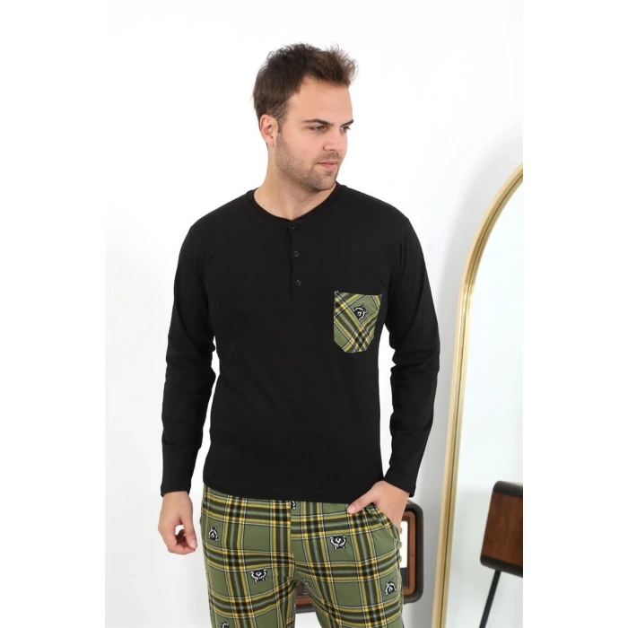 MARSiLYAN- Erkek Uzun Kol Penye Siyah Pijama Takımı