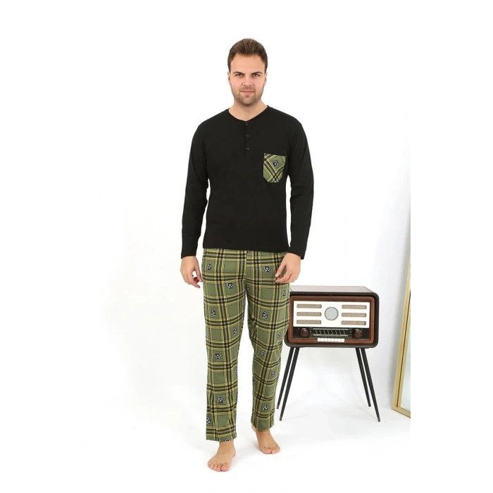 MARSiLYAN- Erkek Uzun Kol Penye Siyah Pijama Takımı
