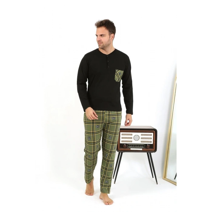 MARSiLYAN- Erkek Uzun Kol Penye Siyah Pijama Takımı