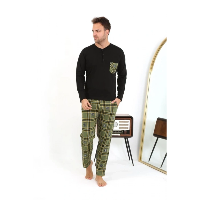 MARSiLYAN- Erkek Uzun Kol Penye Siyah Pijama Takımı