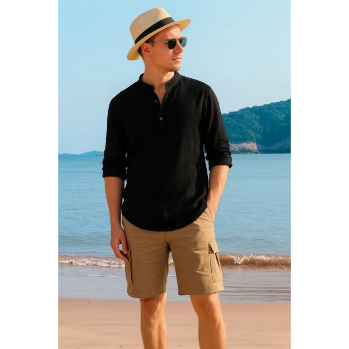 MARSiLYAN- Erkek Uzun Kollu Hakim Yaka Düğmeli Erkek Müslim Gömlek