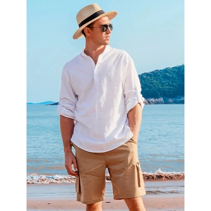 MARSiLYAN- Erkek Uzun Kollu Hakim Yaka Düğmeli Erkek Müslim Gömlek