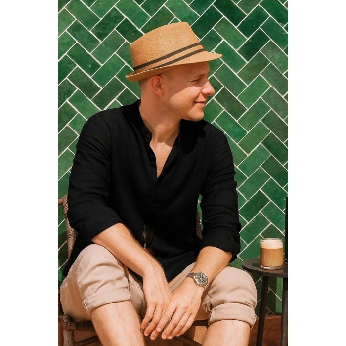 MARSiLYAN- Erkek Uzun Kollu Hakim Yaka Düğmeli Erkek Müslim Gömlek