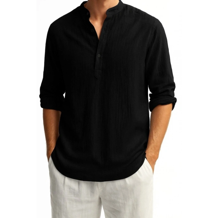 MARSiLYAN- Erkek Uzun Kollu Hakim Yaka Düğmeli Erkek Müslim Gömlek