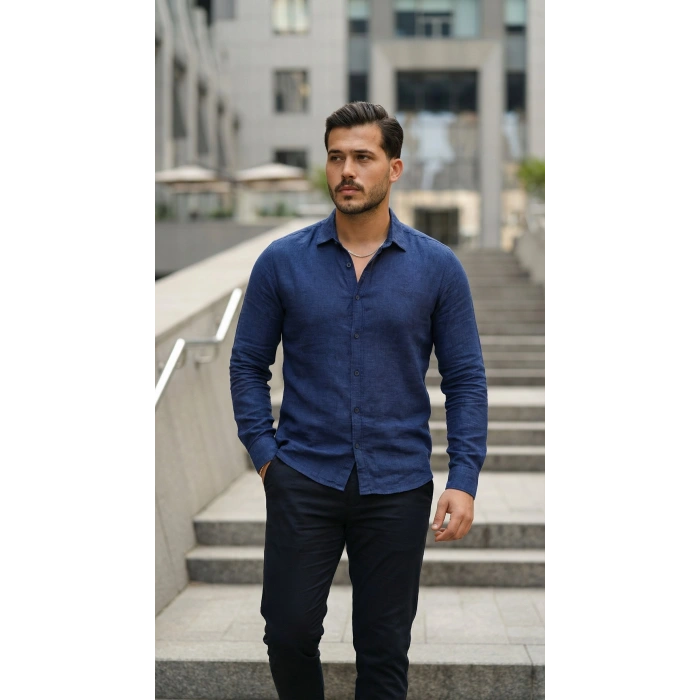 MARSiLYAN- Erkek Uzun Kollu Keten Gömlek