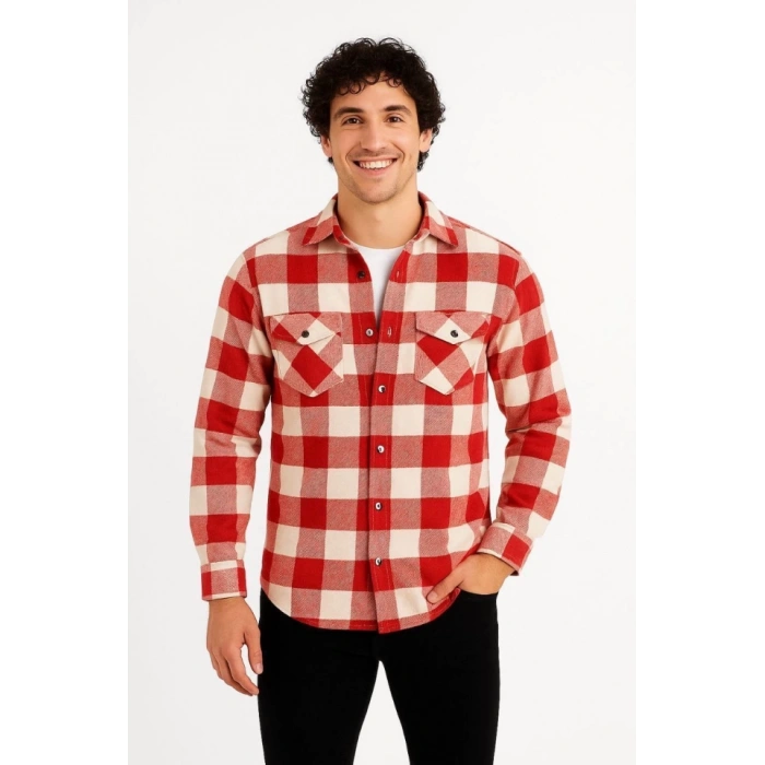 MARSiLYAN- Erkek Uzun Kollu Oduncu Gömlek - Kırmızı