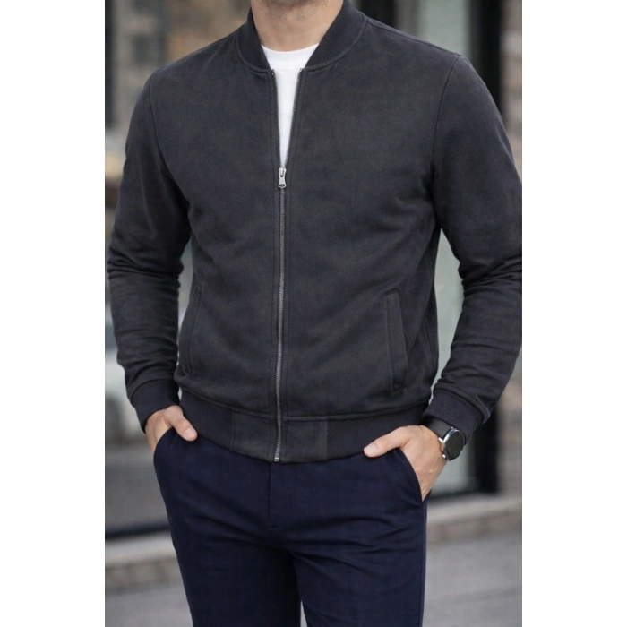 MARSiLYAN- Erkek Uzun Kollu önden Fermuarlı Süet Ceket