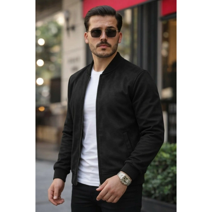 MARSiLYAN- Erkek Uzun Kollu önden Fermuarlı Süet Ceket